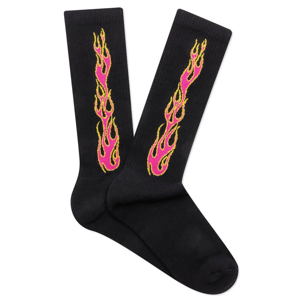 Flames Socks - Black/Fuchsia