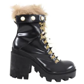 Gucci Trip Black Lace Up Combat Boot with Shearling Lining - 39