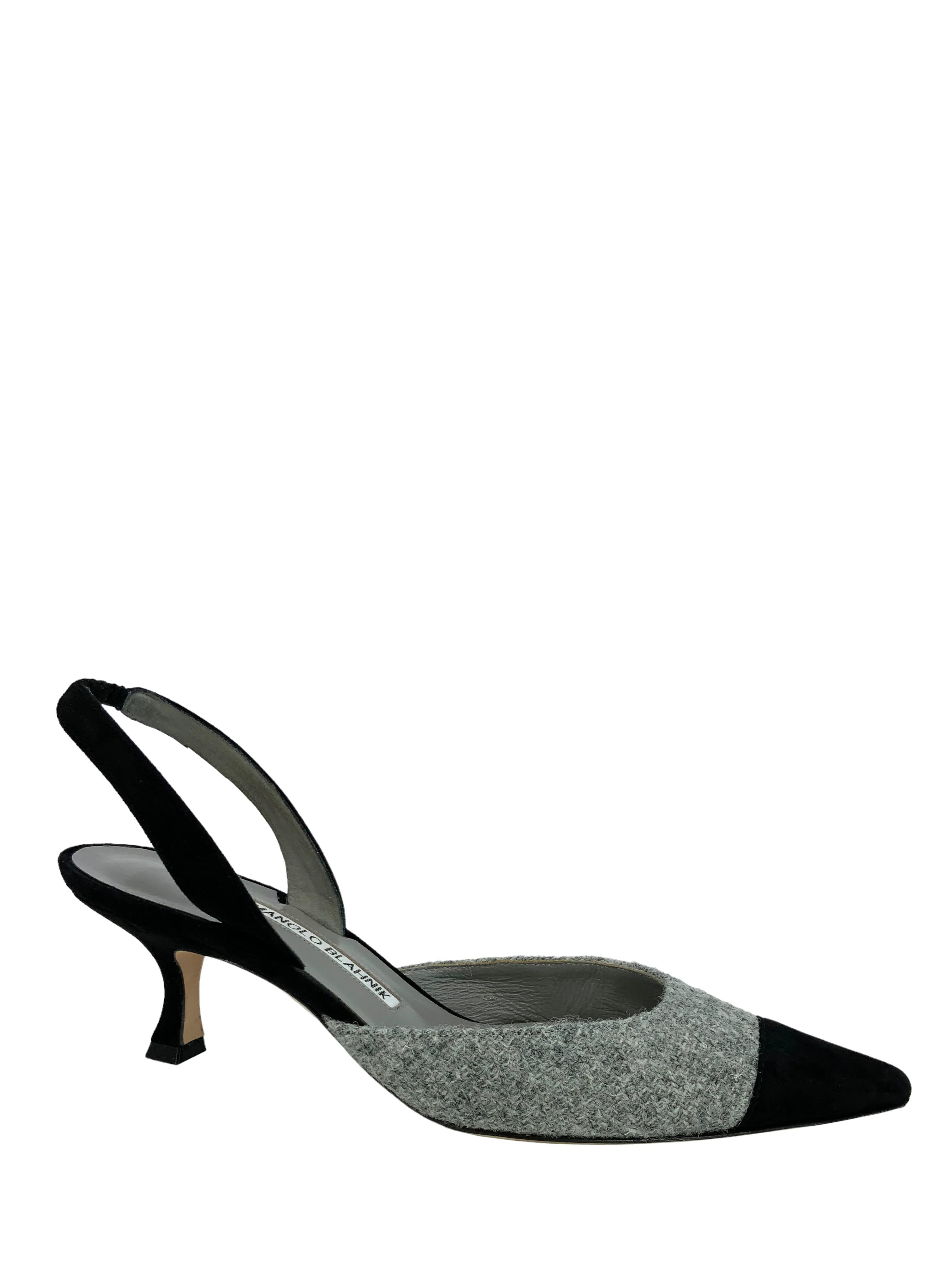 Manolo Blahnik Tweed Carolyne Slingbacks Size 8