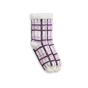 Plaid Shearling Lined Crew Slipper Sock