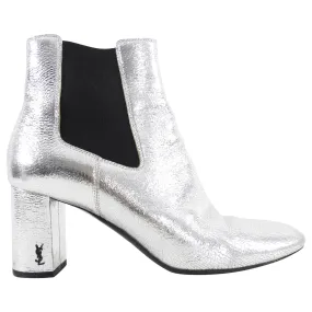 Saint Laurent Silver Leather Ankle Boot - 38 / 7.5