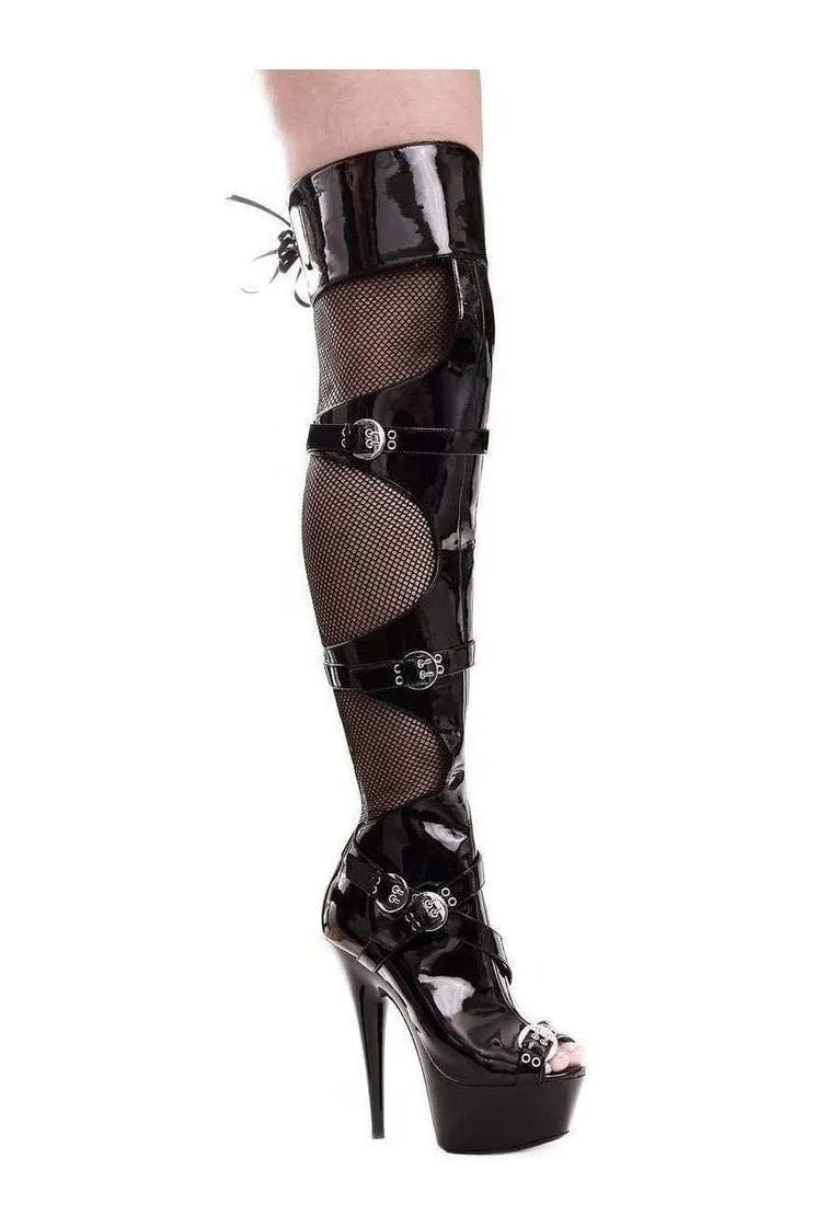 SS-609-TASHA Thigh Boot  | Black Patent