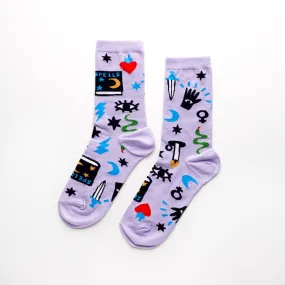 Witchy Mystic Spells Crew Socks by Yellow Owl Workshop